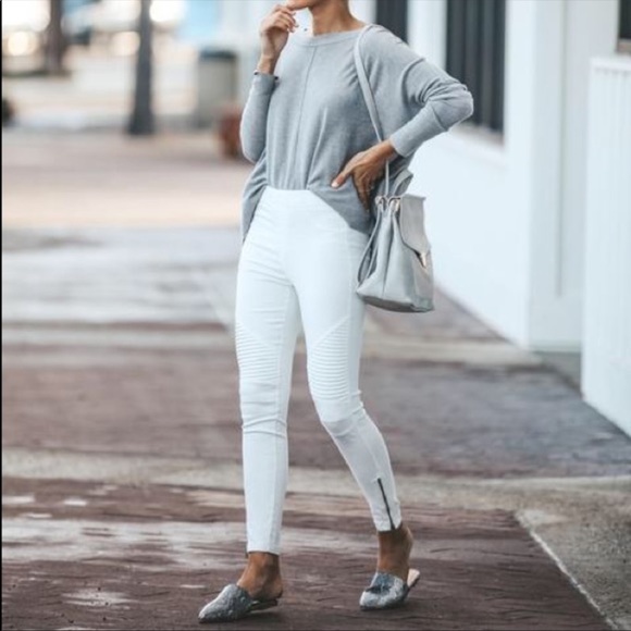 ✨RESTOCK✨White stretch Motto jeggings zipper Trim - Picture 2 of 7